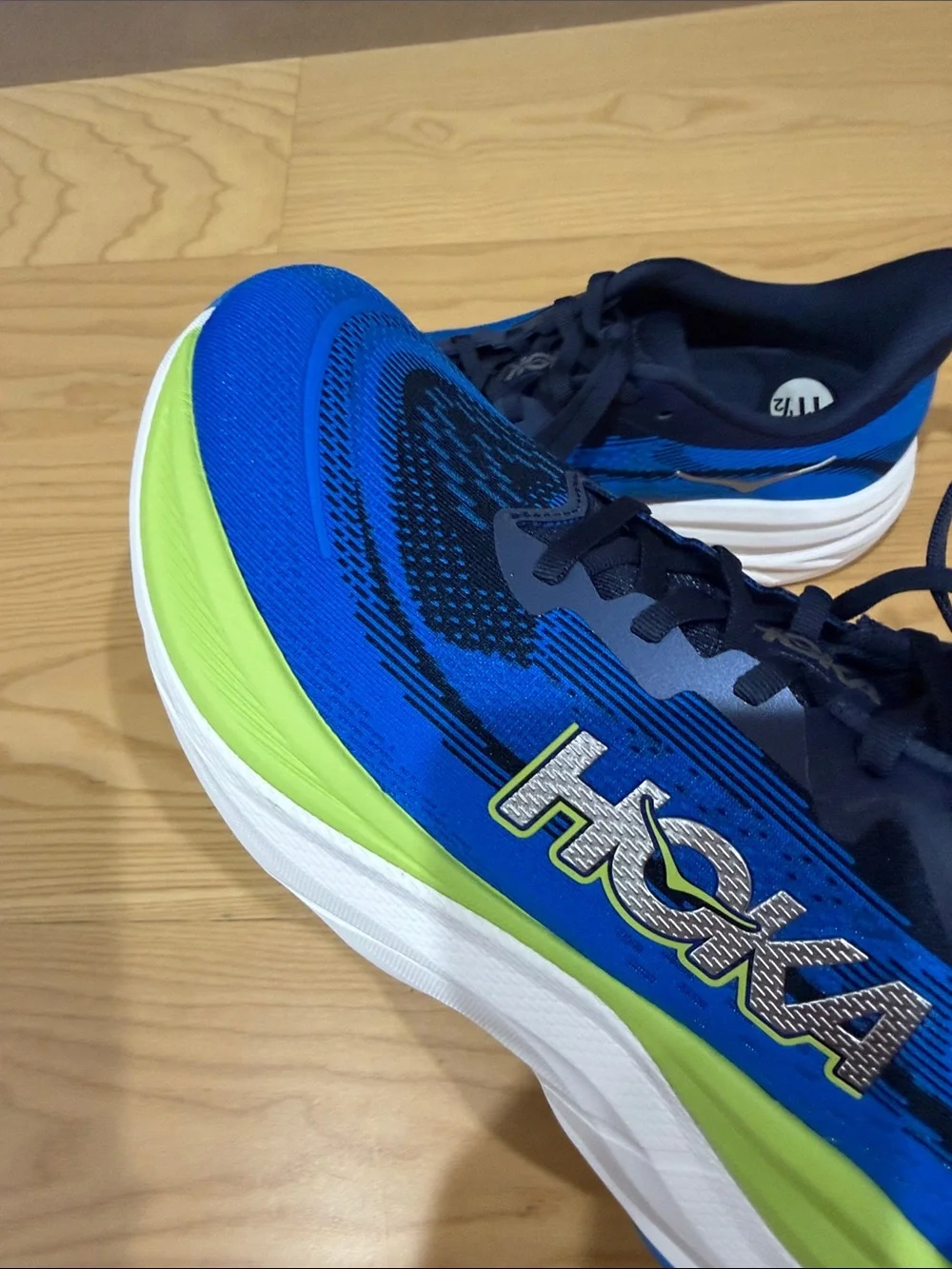 Hoka Men SkyFlow Blue with Neon Green Accent Running Sneakers